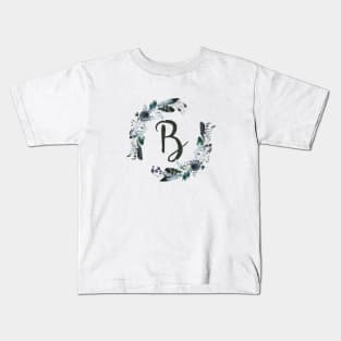 Floral Monogram B Dark Bohemian Flora Kids T-Shirt